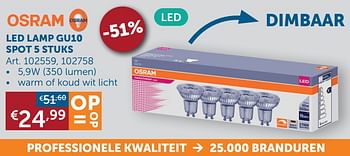 Aanbiedingen Led lamp gu10 spot 5 stuks - Osram - Geldig van 20/07/2021 tot 16/08/2021 bij Zelfbouwmarkt
