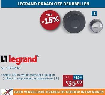 Aanbiedingen Legrand draadloze deurbellen - Legrand - Geldig van 20/07/2021 tot 16/08/2021 bij Zelfbouwmarkt