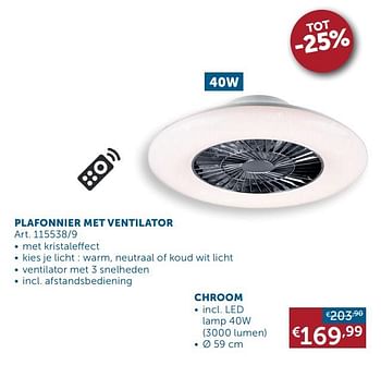 Aanbiedingen Plafonnier met ventilator chroom - Geldig van 20/07/2021 tot 16/08/2021 bij Zelfbouwmarkt