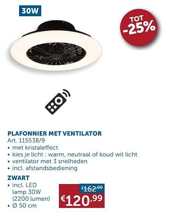 Aanbiedingen Plafonnier met ventilator zwart - Geldig van 20/07/2021 tot 16/08/2021 bij Zelfbouwmarkt