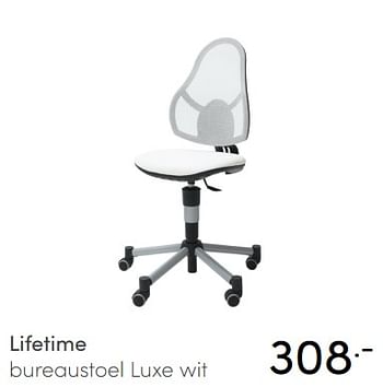 Aanbiedingen Lifetime bureaustoel luxe wit - Lifetime - Geldig van 18/07/2021 tot 24/07/2021 bij Baby & Tiener Megastore