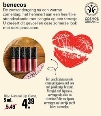 Aanbiedingen Benecos natural lip gloss - Benecos - Geldig van 14/07/2021 tot 31/07/2021 bij De Online Drogist
