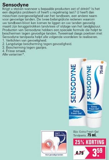 Aanbiedingen Sensodyne extra fresh gel tandpasta - Sensodyne - Geldig van 14/07/2021 tot 31/07/2021 bij De Online Drogist