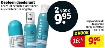 Aanbiedingen Deodorant spray sensitive - Deoleen - Geldig van 20/07/2021 tot 25/07/2021 bij Kruidvat