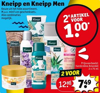 Aanbiedingen Handcrème amandel - Kneipp - Geldig van 20/07/2021 tot 25/07/2021 bij Kruidvat