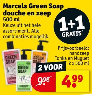 Aanbiedingen Handzeep tonka en muguet - Marcel's Green Soap - Geldig van 20/07/2021 tot 25/07/2021 bij Kruidvat