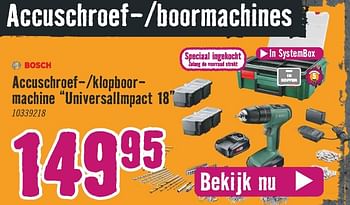 Aanbiedingen Bosch accuschroef--klopboor- machine universallmpact 18 - Bosch - Geldig van 28/06/2021 tot 25/07/2021 bij Hornbach