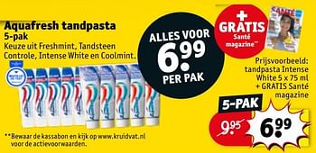 Aanbiedingen Tandpasta intense white + gratis santé magazine - Aquafresh - Geldig van 20/07/2021 tot 25/07/2021 bij Kruidvat