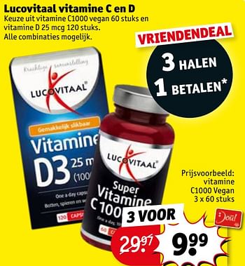 Aanbiedingen Vitamine c1000 vegan - Lucovitaal - Geldig van 20/07/2021 tot 25/07/2021 bij Kruidvat