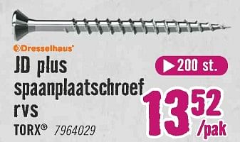 Aanbiedingen Jd plus spaanplaatschroef rvs torx - Dresselhaus - Geldig van 28/06/2021 tot 25/07/2021 bij Hornbach