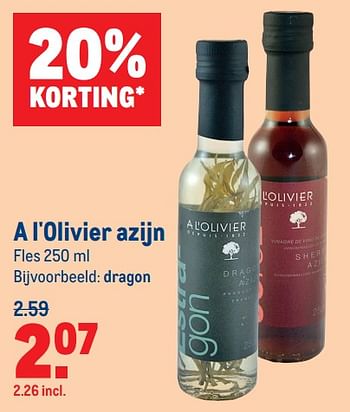 Aanbiedingen A l`olivier azijn dragon - A L'Olivier - Geldig van 07/07/2021 tot 03/08/2021 bij Makro