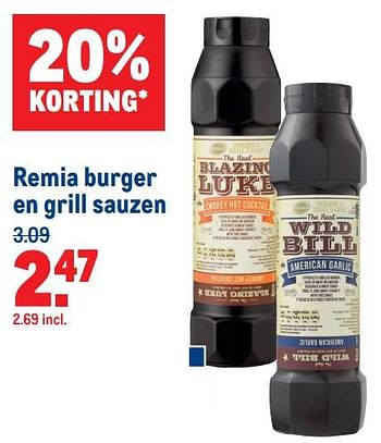 Aanbiedingen Remia burger en grill sauzen - Remia - Geldig van 07/07/2021 tot 03/08/2021 bij Makro