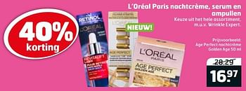 Aanbiedingen Age perfect nachtcrème golden age - L'Oreal Paris - Geldig van 20/07/2021 tot 01/08/2021 bij Trekpleister
