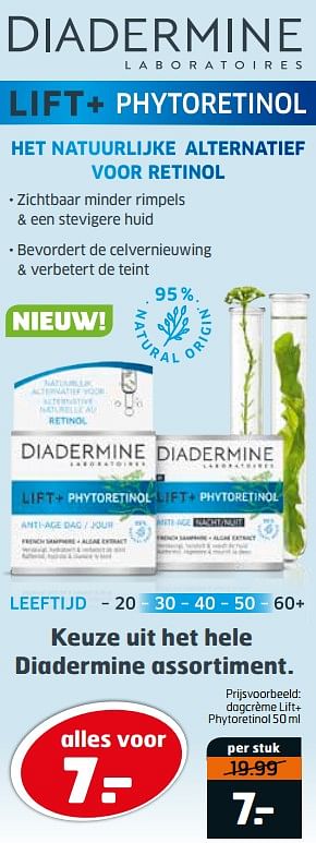 Aanbiedingen Dagcrème lift+ phytoretinol - Diadermine - Geldig van 20/07/2021 tot 01/08/2021 bij Trekpleister