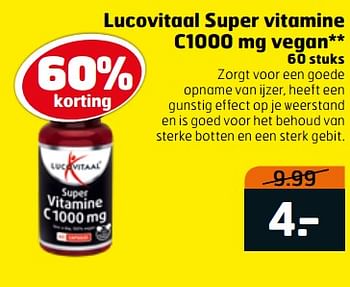 Aanbiedingen Lucovitaal super vitamine c1000 mg vegan - Lucovitaal - Geldig van 20/07/2021 tot 01/08/2021 bij Trekpleister