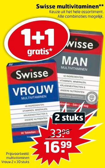 Aanbiedingen Multivitaminen vrouw - Swisse  - Geldig van 20/07/2021 tot 01/08/2021 bij Trekpleister