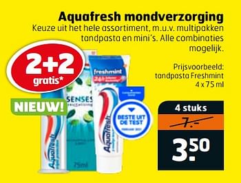 Aanbiedingen Tandpasta freshmint - Aquafresh - Geldig van 20/07/2021 tot 01/08/2021 bij Trekpleister