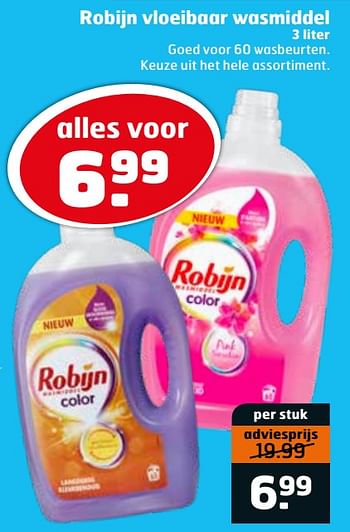 Aanbiedingen Robijn vloeibaar wasmiddel - Robijn - Geldig van 20/07/2021 tot 01/08/2021 bij Trekpleister