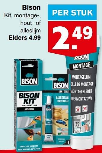 Aanbiedingen Bison kit, montage-, hout- of alleslijm - Bison - Geldig van 21/07/2021 tot 27/07/2021 bij Hoogvliet