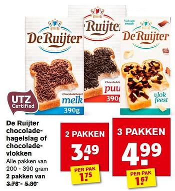 Aanbiedingen De ruijter chocoladehagelslag of chocoladevlokken - De Ruijter - Geldig van 21/07/2021 tot 27/07/2021 bij Hoogvliet