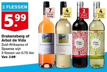 Aanbiedingen Drakensberg of arbol de vida zuid-afrikaanse of spaanse wijn - Rosé wijnen - Geldig van 21/07/2021 tot 27/07/2021 bij Hoogvliet
