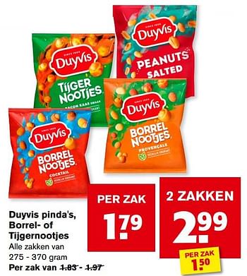 Aanbiedingen Duyvis pinda`s, borrel- of tijgernootjes - Duyvis - Geldig van 21/07/2021 tot 27/07/2021 bij Hoogvliet