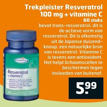 Aanbiedingen Trekpleister resveratrol + vitamine c - Huismerk - Trekpleister - Geldig van 20/07/2021 tot 01/08/2021 bij Trekpleister