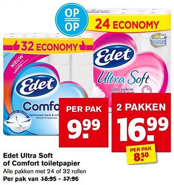 Aanbiedingen Edet ultra soft of comfort toiletpapier - Edet - Geldig van 21/07/2021 tot 27/07/2021 bij Hoogvliet
