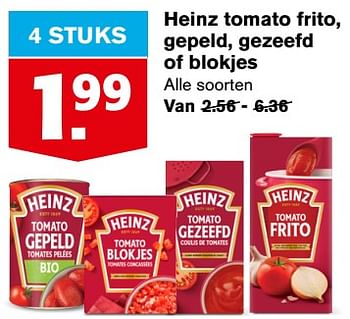 Aanbiedingen Heinz tomato frito, gepeld, gezeefd of blokjes - Heinz - Geldig van 21/07/2021 tot 27/07/2021 bij Hoogvliet