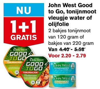 Aanbiedingen John west good to go, tonijnmoot vleugje water of olijfolie - John West - Geldig van 21/07/2021 tot 27/07/2021 bij Hoogvliet