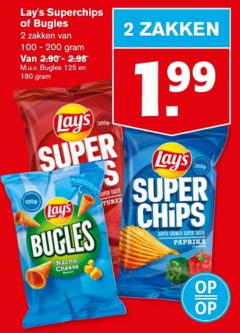 Aanbiedingen Lay`s superchips of bugles - Lay's - Geldig van 21/07/2021 tot 27/07/2021 bij Hoogvliet
