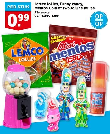 Aanbiedingen Lemco lollies, funny candy, mentos cola of two to one lollies - Huismerk - Hoogvliet - Geldig van 21/07/2021 tot 27/07/2021 bij Hoogvliet