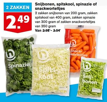 Aanbiedingen Snijbonen, spitskool, spinazie of snackworteltjes - Huismerk - Hoogvliet - Geldig van 21/07/2021 tot 27/07/2021 bij Hoogvliet