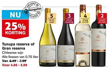 Aanbiedingen Tunupa reserva of gran reserva chileense wijn - Witte wijnen - Geldig van 21/07/2021 tot 27/07/2021 bij Hoogvliet