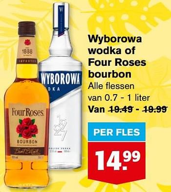 Aanbiedingen Wyborowa wodka of four roses bourbon - Huismerk - Hoogvliet - Geldig van 21/07/2021 tot 27/07/2021 bij Hoogvliet