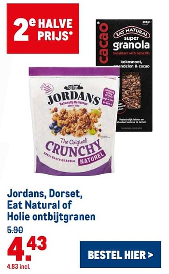 Aanbiedingen Jordans dorset eat natural of holie ontbijtgranen - Huismerk - Makro - Geldig van 21/07/2021 tot 03/08/2021 bij Makro