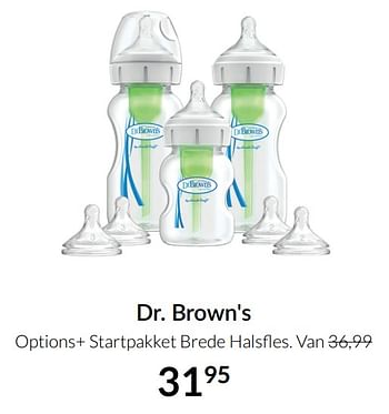 Aanbiedingen Dr. brown`s options+ startpakket brede halsfles - DrBrown's - Geldig van 20/07/2021 tot 16/08/2021 bij Babypark
