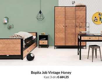 Aanbiedingen Bopita job vintage honey kast 3-drs - Bopita - Geldig van 20/07/2021 tot 16/08/2021 bij Babypark