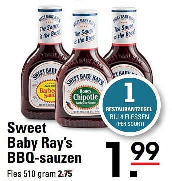 Aanbiedingen Sweet baby ray’s bbq-sauzen - Sweet Baby Ray's - Geldig van 22/07/2021 tot 09/08/2021 bij Sligro