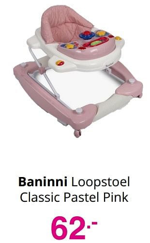 Aanbiedingen Baninni loopstoel classic pastel pink - Baninni - Geldig van 25/07/2021 tot 31/07/2021 bij Baby & Tiener Megastore