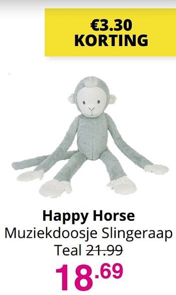 Aanbiedingen Happy horse muziekdoosje slingeraap - Happy Horse - Geldig van 01/08/2021 tot 07/08/2021 bij Baby & Tiener Megastore