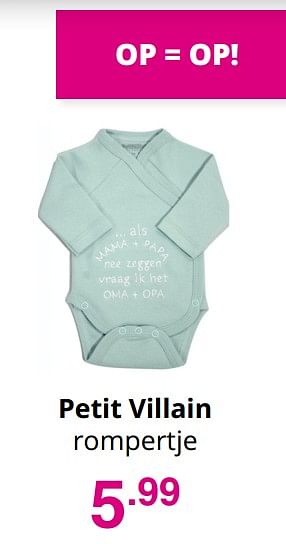 Aanbiedingen Petit villain rompertje - Petit Villain - Geldig van 01/08/2021 tot 07/08/2021 bij Baby & Tiener Megastore