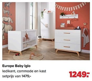 Aanbiedingen Europe baby iglo ledikant, commode en kast - Europe baby - Geldig van 02/08/2021 tot 29/08/2021 bij Baby-Dump