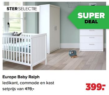 Aanbiedingen Europe baby ralph ledikant, commode en kast - Europe baby - Geldig van 02/08/2021 tot 29/08/2021 bij Baby-Dump