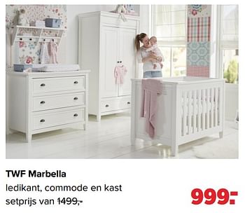 Aanbiedingen Twf marbella ledikant, commode en kast - TWF - Geldig van 02/08/2021 tot 29/08/2021 bij Baby-Dump