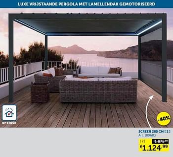 Aanbiedingen Luxueuze vrijstaande pergola met lamellendak sonny antraciet screen - Geldig van 17/08/2021 tot 20/09/2021 bij Zelfbouwmarkt