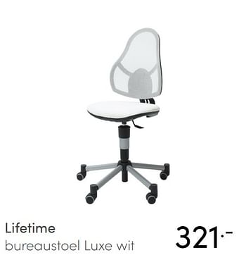 Aanbiedingen Lifetime bureaustoel luxe wit - Lifetime - Geldig van 15/08/2021 tot 21/08/2021 bij Baby & Tiener Megastore