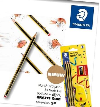 Aanbiedingen Noris 3x noris hb potlood + slijper - Staedtler - Geldig van 03/08/2021 tot 07/09/2021 bij Supra Bazar