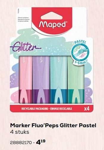 Aanbiedingen Marker fluo’peps glitter pastel - Maped - Geldig van 03/08/2021 tot 07/09/2021 bij Supra Bazar