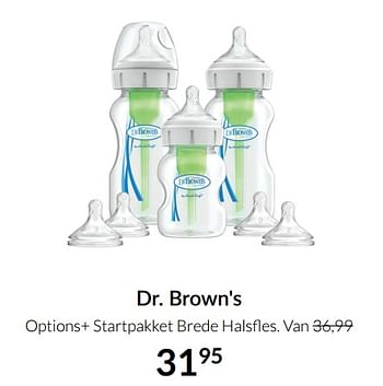 Aanbiedingen Dr. brown`s options+ startpakket brede halsfles - DrBrown's - Geldig van 17/08/2021 tot 20/09/2021 bij Babypark